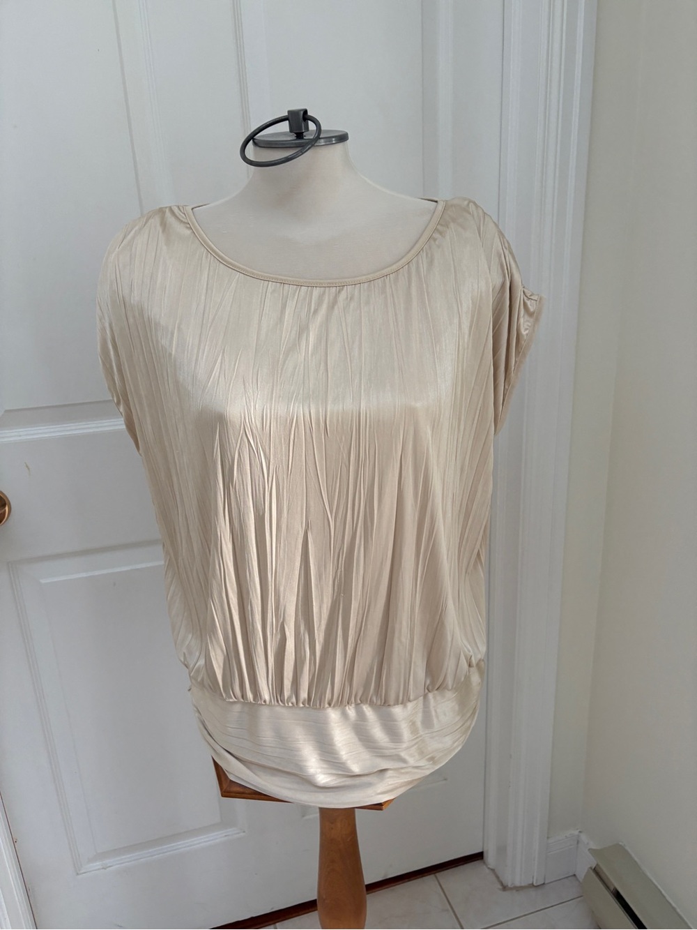 Cynthia Steffe Champagne Pleated Satin Blouson Top